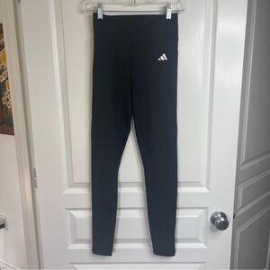 Adidas Black Solid Leggings Size Medium Tight Fit Pocket Aeroready Striped Logo